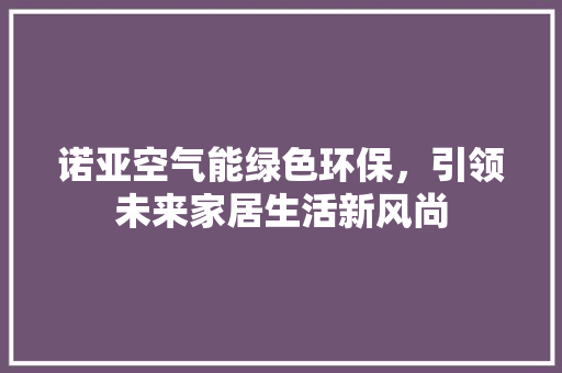 诺亚空气能绿色环保，引领未来家居生活新风尚 家居维修