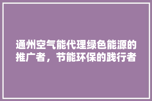 通州空气能代理绿色能源的推广者，节能环保的践行者 家电维护