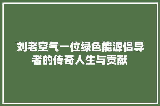 刘老空气一位绿色能源倡导者的传奇人生与贡献 清洁保养