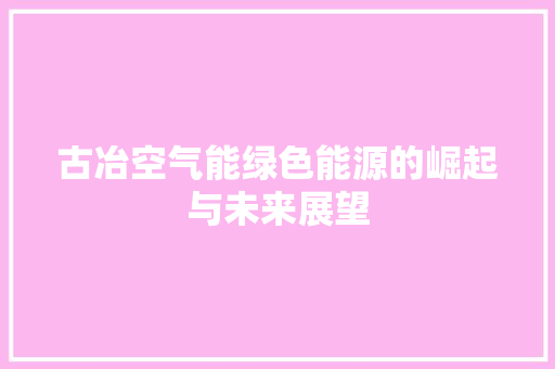 古冶空气能绿色能源的崛起与未来展望 洁具维修