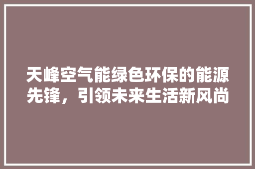 天峰空气能绿色环保的能源先锋，引领未来生活新风尚 装修设计