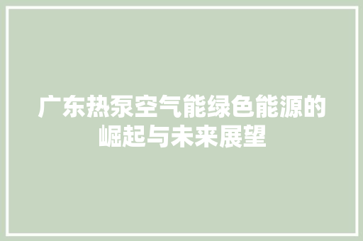 广东热泵空气能绿色能源的崛起与未来展望 贴膜