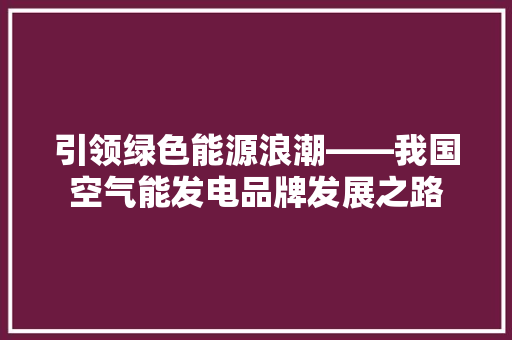 引领绿色能源浪潮——我国空气能发电品牌发展之路 旧房改造
