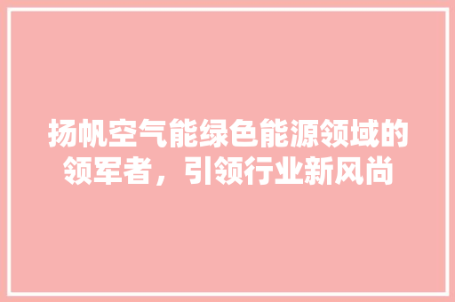 扬帆空气能绿色能源领域的领军者，引领行业新风尚 龙头管件