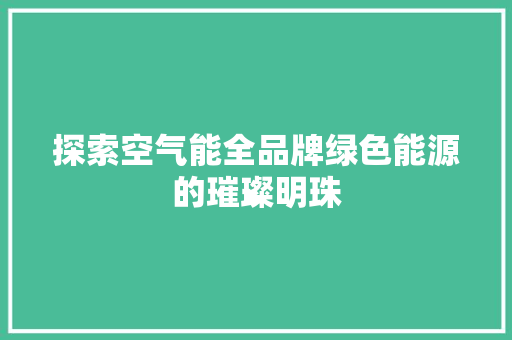 探索空气能全品牌绿色能源的璀璨明珠 局部翻新