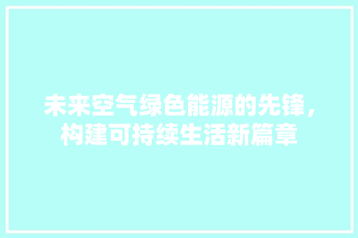 未来空气绿色能源的先锋，构建可持续生活新篇章 洁具维修