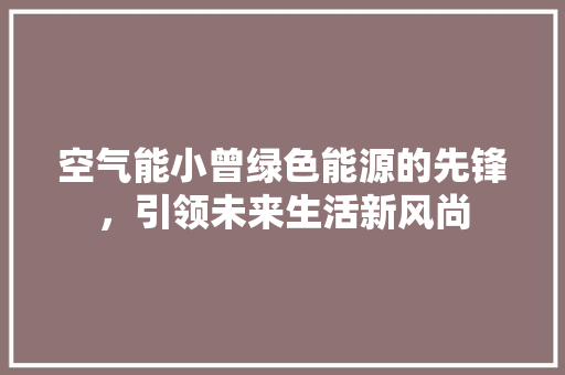 空气能小曾绿色能源的先锋，引领未来生活新风尚 旧房改造