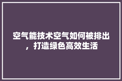 空气能技术空气如何被排出，打造绿色高效生活 洁具维修