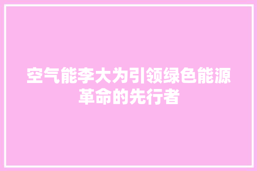 空气能李大为引领绿色能源革命的先行者 空调