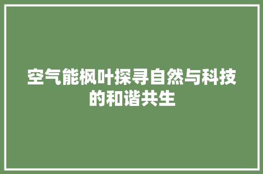 空气能枫叶探寻自然与科技的和谐共生 家居维修
