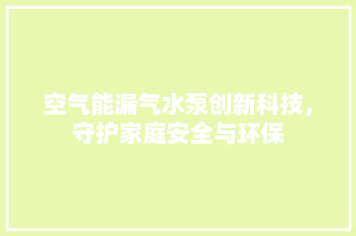 空气能漏气水泵创新科技，守护家庭安全与环保 家居维修