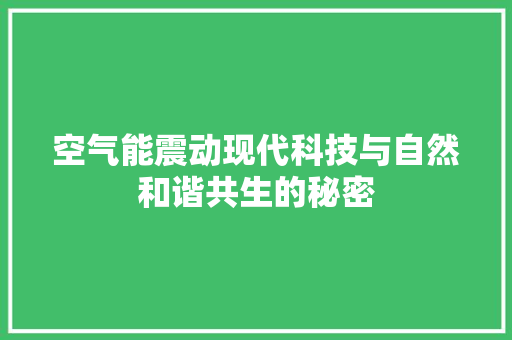 空气能震动现代科技与自然和谐共生的秘密 水电维修