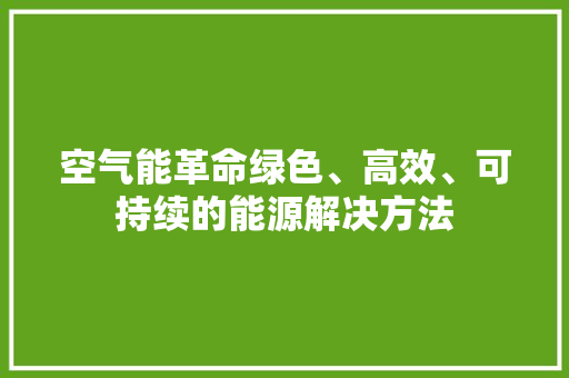 空气能革命绿色、高效、可持续的能源解决方法 洁具维修