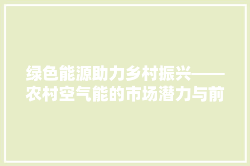 绿色能源助力乡村振兴——农村空气能的市场潜力与前景展望 热水器