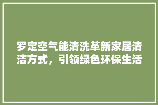 罗定空气能清洗革新家居清洁方式，引领绿色环保生活新风尚 灯具安装