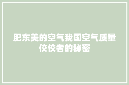 肥东美的空气我国空气质量佼佼者的秘密 家电维护