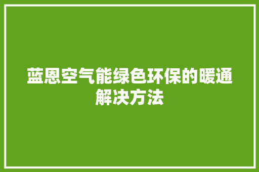 蓝恩空气能绿色环保的暖通解决方法 家电维护