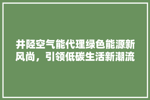 井陉空气能代理绿色能源新风尚，引领低碳生活新潮流 装修设计