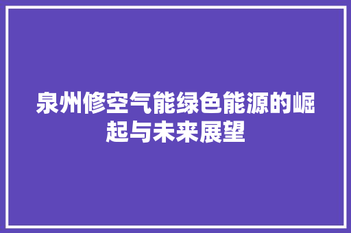泉州修空气能绿色能源的崛起与未来展望 家居维修