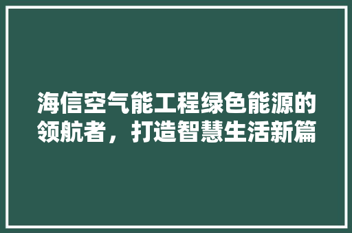 海信空气能工程绿色能源的领航者，打造智慧生活新篇章 洁具维修