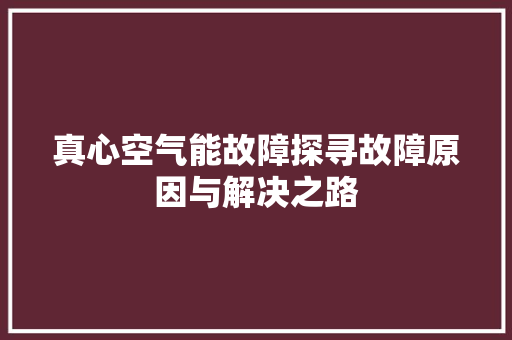 真心空气能故障探寻故障原因与解决之路 清洁保养