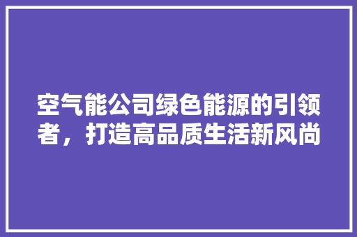 空气能公司绿色能源的引领者，打造高品质生活新风尚 热水器