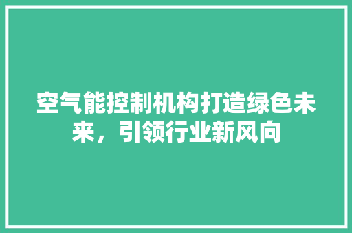 空气能控制机构打造绿色未来，引领行业新风向 局部翻新
