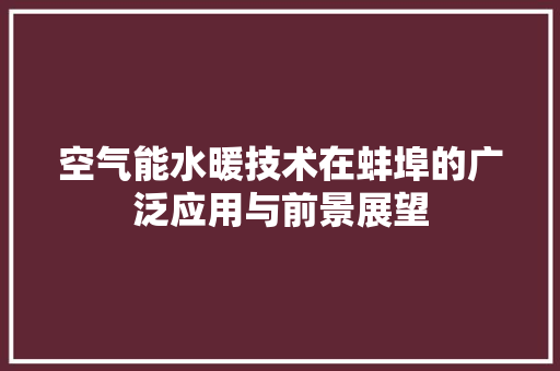 空气能水暖技术在蚌埠的广泛应用与前景展望 洁具维修