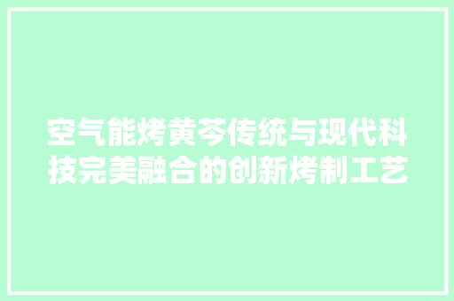 空气能烤黄芩传统与现代科技完美融合的创新烤制工艺 水电维修