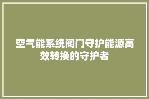 空气能系统阀门守护能源高效转换的守护者 清洁保养
