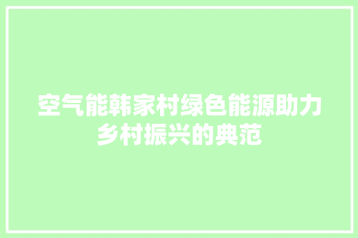空气能韩家村绿色能源助力乡村振兴的典范 清洁保养