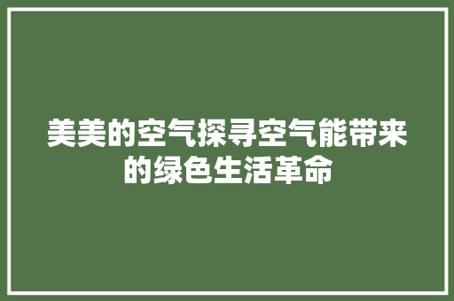 美美的空气探寻空气能带来的绿色生活革命 翻新改色