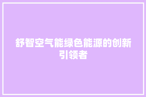 舒智空气能绿色能源的创新引领者 清洁保养