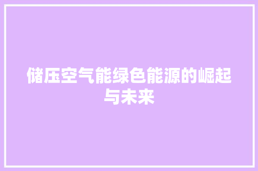 储压空气能绿色能源的崛起与未来 水电维修