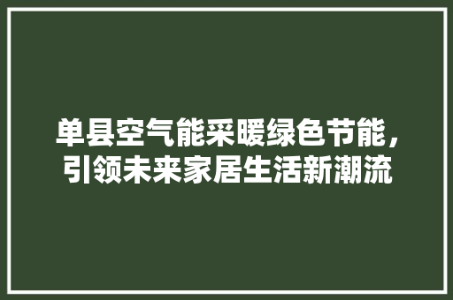 单县空气能采暖绿色节能，引领未来家居生活新潮流 家电维护