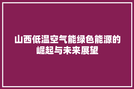 山西低温空气能绿色能源的崛起与未来展望 清洁保养