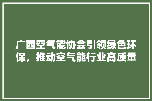 广西空气能协会引领绿色环保，推动空气能行业高质量发展 家电维护