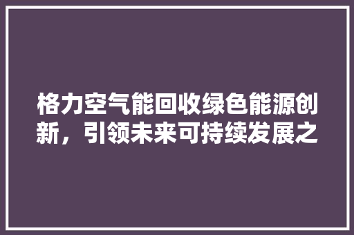 格力空气能回收绿色能源创新，引领未来可持续发展之路 水电维修