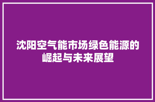 沈阳空气能市场绿色能源的崛起与未来展望 灯具安装