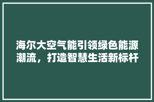 海尔大空气能引领绿色能源潮流，打造智慧生活新标杆 清洁保养