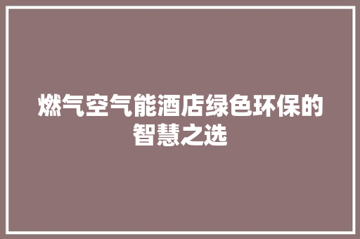 燃气空气能酒店绿色环保的智慧之选 局部翻新