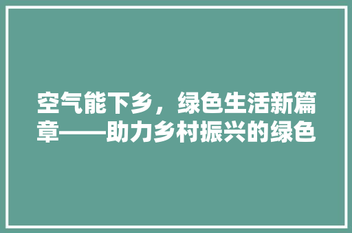 空气能下乡，绿色生活新篇章——助力乡村振兴的绿色能源革命 清洁保养