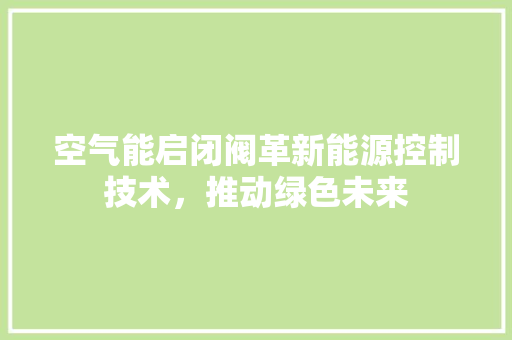 空气能启闭阀革新能源控制技术，推动绿色未来 洁具维修
