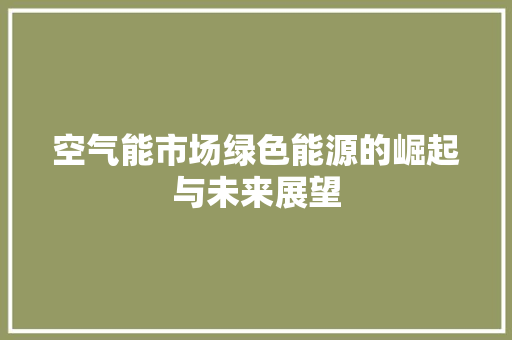 空气能市场绿色能源的崛起与未来展望 热水器