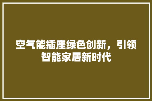 空气能插座绿色创新，引领智能家居新时代 龙头管件
