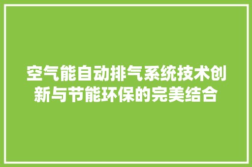 空气能自动排气系统技术创新与节能环保的完美结合 家具修理