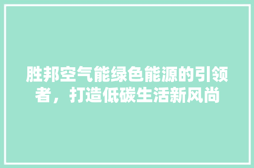 胜邦空气能绿色能源的引领者，打造低碳生活新风尚 家居维修