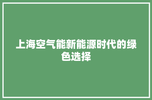 上海空气能新能源时代的绿色选择 洁具维修