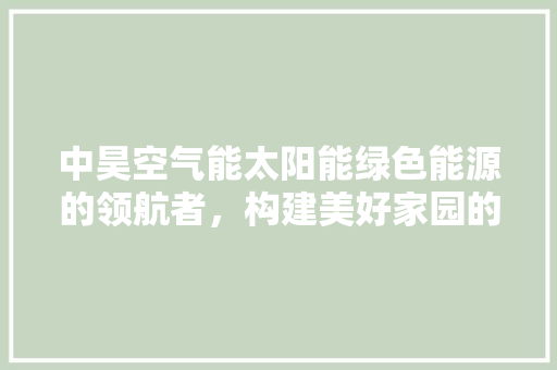 中昊空气能太阳能绿色能源的领航者，构建美好家园的守护者 清洁保养