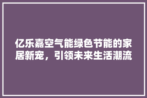 亿乐嘉空气能绿色节能的家居新宠，引领未来生活潮流 水电维修